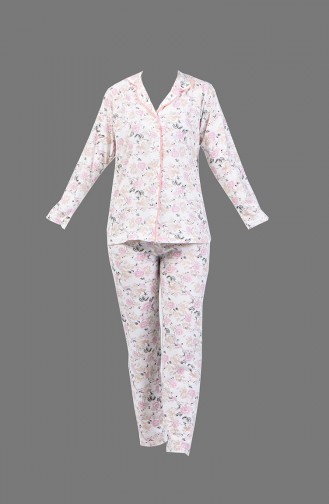 Patterned Pajama Set 1005-01 Pink Salmon 1005-01