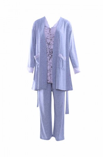 Anıl Ensemble Pyjama 3 Pièces Robe de Chambre de Maternité D allaitement Pour Femme MAN5543-01 Gris 5543-01