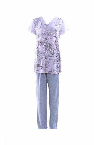 Anıl Damen Wöchnerin-Schwanger  Pyjama Morgenmantel aus Viskose 3 teiliges Set MAN5543-01 Grau 5543-01