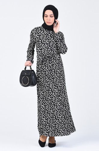 Pattern Belted Dress 1431-01 Black 1431-01