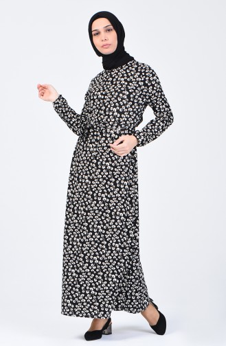 Pattern Belted Dress 1431-01 Black 1431-01