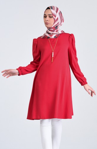 Sleeve Shirred and Necklace Tunic 1981-02 Red 1981-02