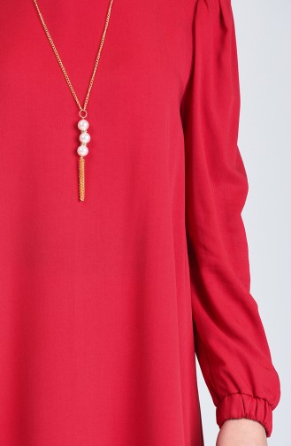 Sleeve Shirred and Necklace Tunic 1981-02 Red 1981-02