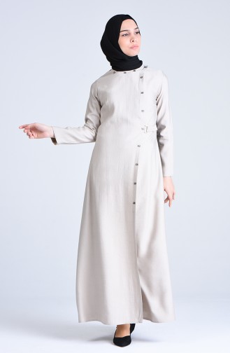 Side Fastening Linen Abaya 6852-05 Beige 6852-05