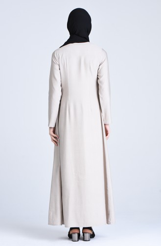 Side Fastening Linen Abaya 6852-05 Beige 6852-05