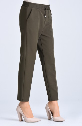 Straight Leg Pants with Elastic waist 4088-03 Khaki Green 4088-03