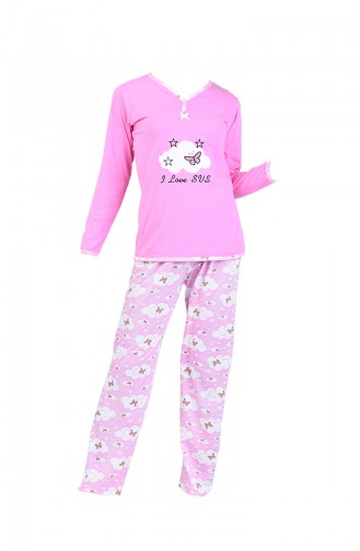 Uzun Kollu Pijama Takım 2400-01 Pembe