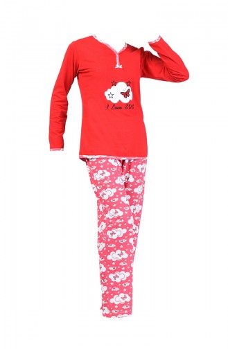 Uzun Kollu Pijama Takım 2400-02 Kırmızı