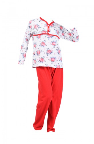 Geknöpfte Pyjama Set 2500-01 Rot 2500-01