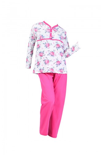 Buttoned Pajama Suit 2500-04 Fuchsia 2500-04
