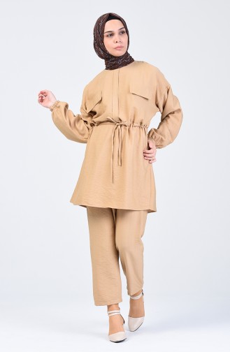 Aerobin Kumaş Tunik Pantolon İkili Takım 1070-02 Camel