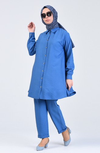 Aerobin Fabric Tunic and Pants Two-pieces Suit 1071-03 İndigo 1071-03