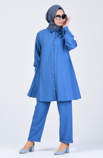 Aerobin Fabric Tunic and Pants Two-pieces Suit 1071-03 İndigo 1071-03