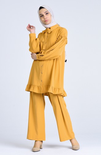 Aerobin Fabric, Belted Tunic and Pants Two-pieces Suit 1075-03 Mustard 1075-03