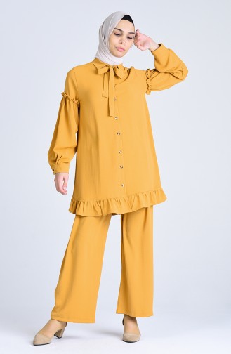 Aerobin Fabric, Belted Tunic and Pants Two-pieces Suit 1075-03 Mustard 1075-03