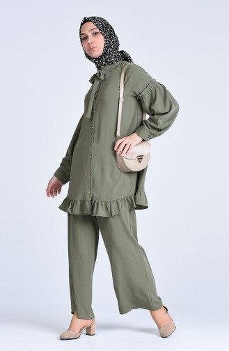 Aerobin Fabric, Belted Tunic and Pants Two-pieces Suit1075-04 Khaki  1075-04