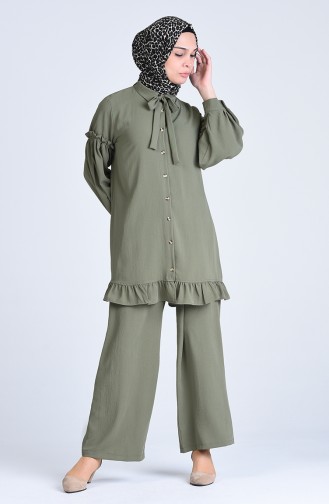 Aerobin Fabric, Belted Tunic and Pants Two-pieces Suit1075-04 Khaki  1075-04