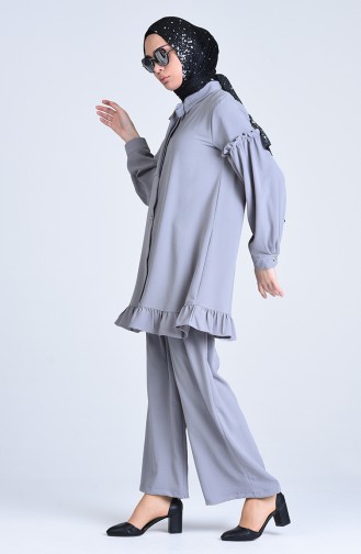 Aerobin Fabric, Belted Tunic and Pants Two-pieces Suit 1075-06 Gray 1075-06