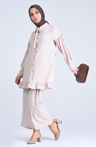 Aerobin Fabric, Belted Tunic and Pants Two-pieces Suit 1075-07 Beige 1075-07