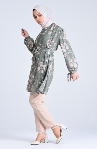 Patterned Tunic Trousers Double Suit 1077-02 Khaki Beige 1077-02