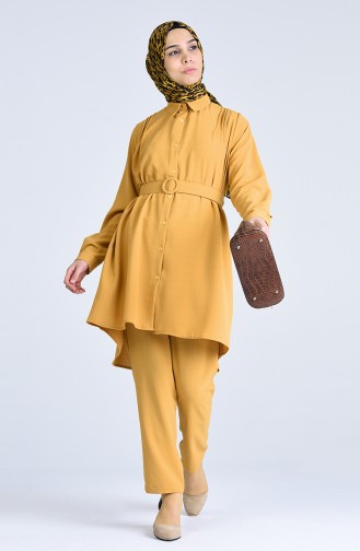 Aerobin Fabric, Belted Tunic and Pants Two-pieces Suit 1078-04 Mustard 1078-04