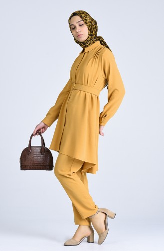Aerobin Fabric, Belted Tunic and Pants Two-pieces Suit 1078-04 Mustard 1078-04