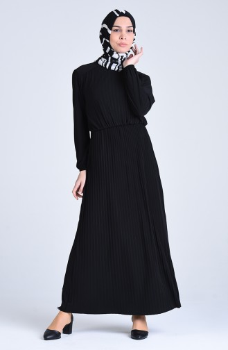 Robalı Piliseli Elbise 5302-01 Siyah