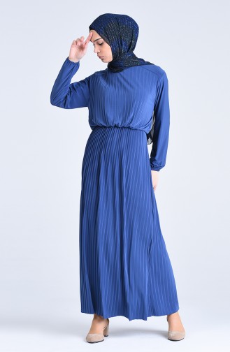 Empire seam Pleated Dress 5302-03 İndigo 5302-03