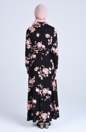 Patterned Belted Dress 3018-01 Black 3018-01