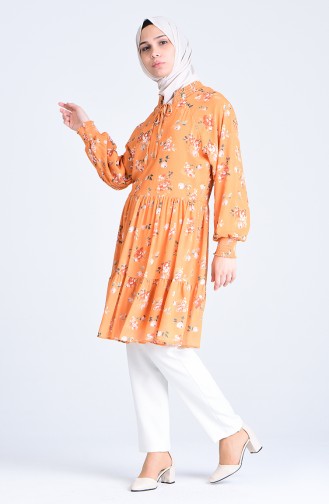 Floral patterned Summer Tunic 1062-01 Mustard 1062-01