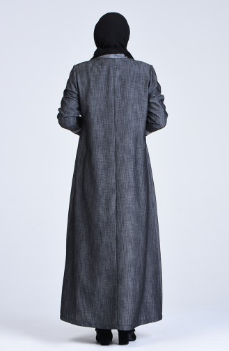 Plus Size Bird s Eye Detail Denim Abaya 1298-02 Black 1298-02