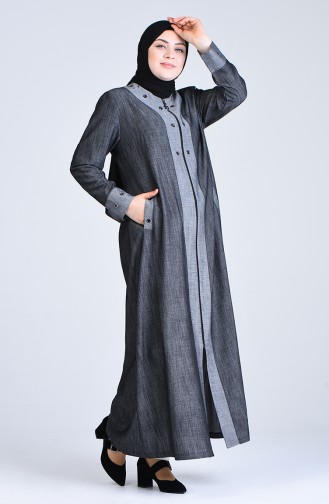 Plus Size Zippered Abaya 1299-01 Black 1299-01