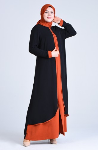 Plus Size Zippered Abaya 1304-02 Black 1304-02