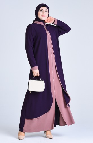 Plus Size Zippered Abaya 1304-03 Purple 1304-03