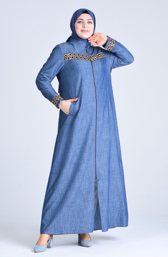 Grösse Grosse Besticktes Jeans Abaya 1317-01 Dunkelblau 1317-01