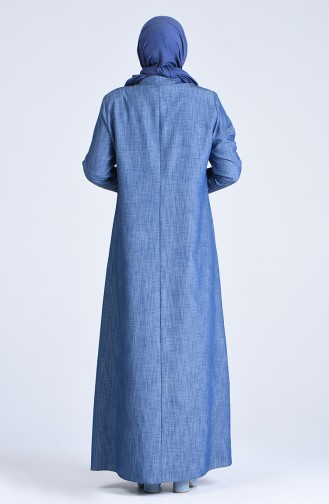 Plus Size Embroidered Denim Abaya 1317-01 Navy Blue 1317-01