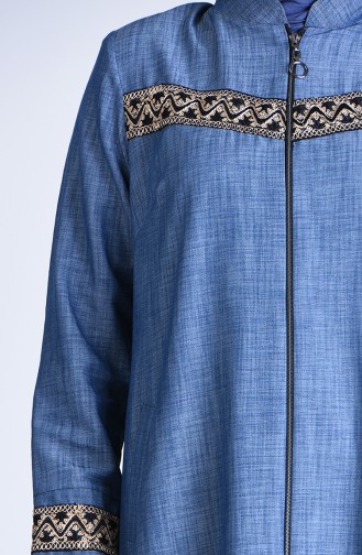 Plus Size Embroidered Denim Abaya 1317-01 Navy Blue 1317-01