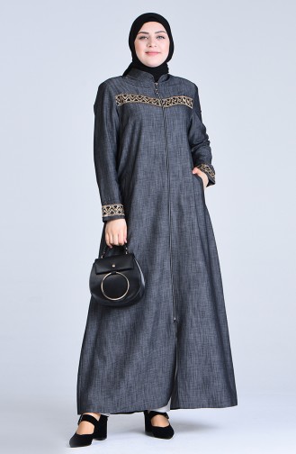 Plus Size Embroidered Denim Abaya 1317-02 Black 1317-02