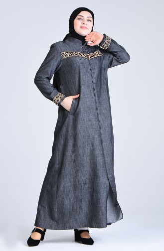 Plus Size Embroidered Denim Abaya 1317-02 Black 1317-02