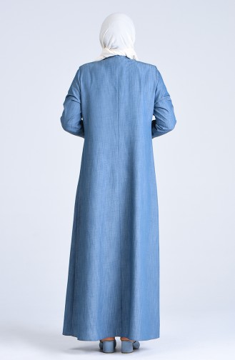 Grösse Grosse Besticktes Jeans Abaya 1317-03 Indigo 1317-03