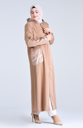 Grösse Grosse Pailletten Hijab Mantel 0407-02 Beige 0407-02