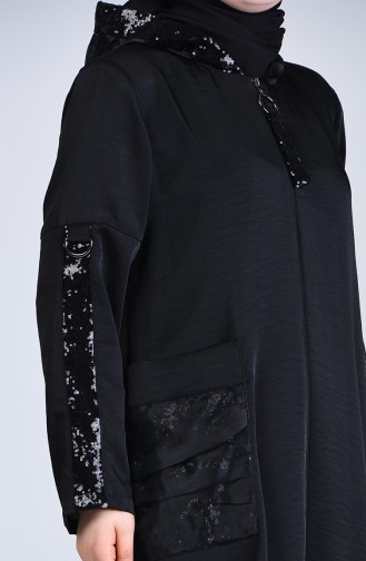 Plus Size Sequin Detailed Topcoat 0407-05 Black 0407-05