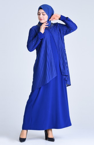 Robe de Soirée Perlées Grande Taille 1277-01 Bleu Roi 1277-01