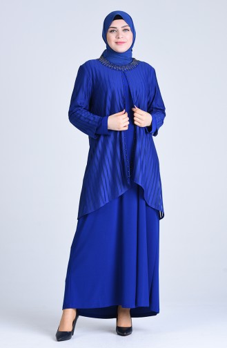 Robe de Soirée Perlées Grande Taille 1277-01 Bleu Roi 1277-01