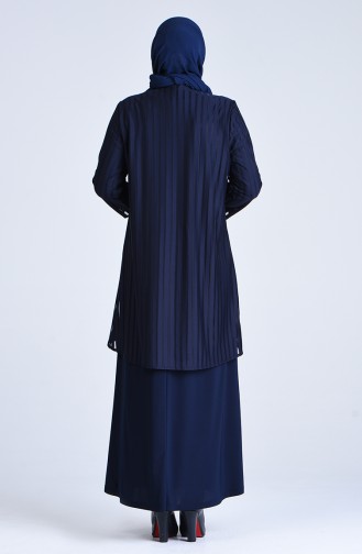 Robe de Soirée Perlées Grande Taille 1277-02 Bleu Marine 1277-02