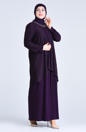 Plus Size Pearl Evening Dress 1277-04 Purple 1277-04