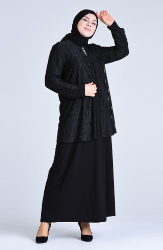 Plus Size Pearl Silvery Evening Dress 1280-01 Black 1280-01