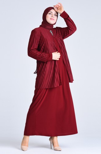 Plus Size Brooch Evening Dress 1281-02 Burgundy 1281-02