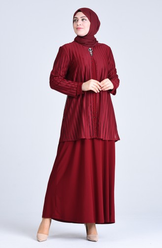 Claret red İslamitische Avondjurk 1281-02