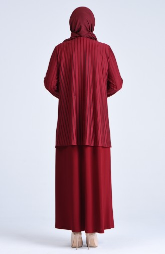 Plus Size Brooch Evening Dress 1281-02 Burgundy 1281-02